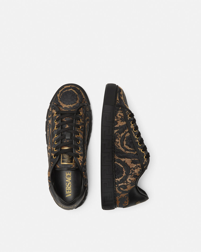Versace Barocco-jacquard Greca Sneakers In Black