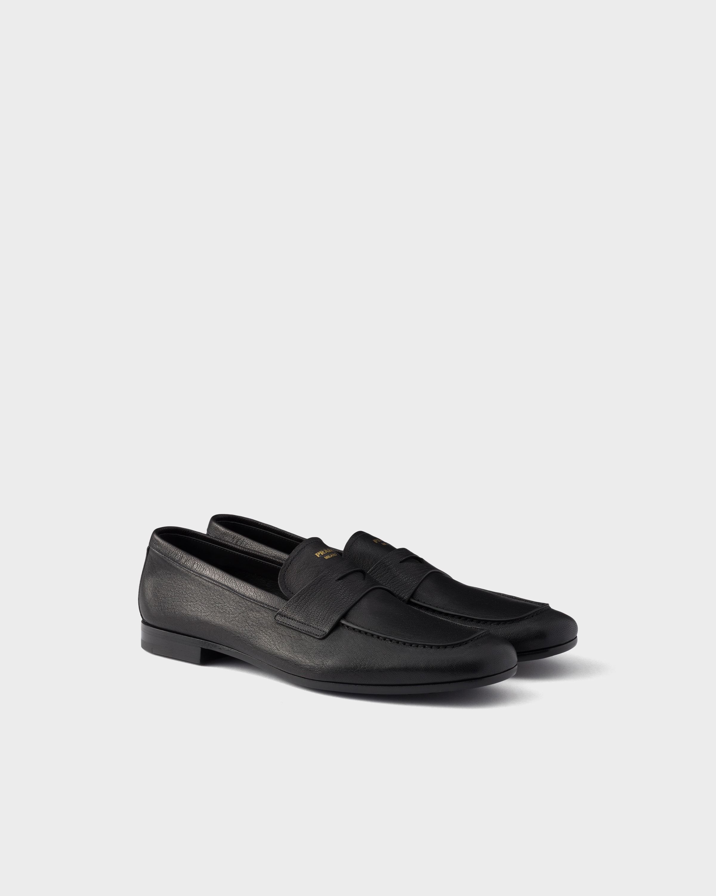 Prada Leather Band Logo Loafers In Black