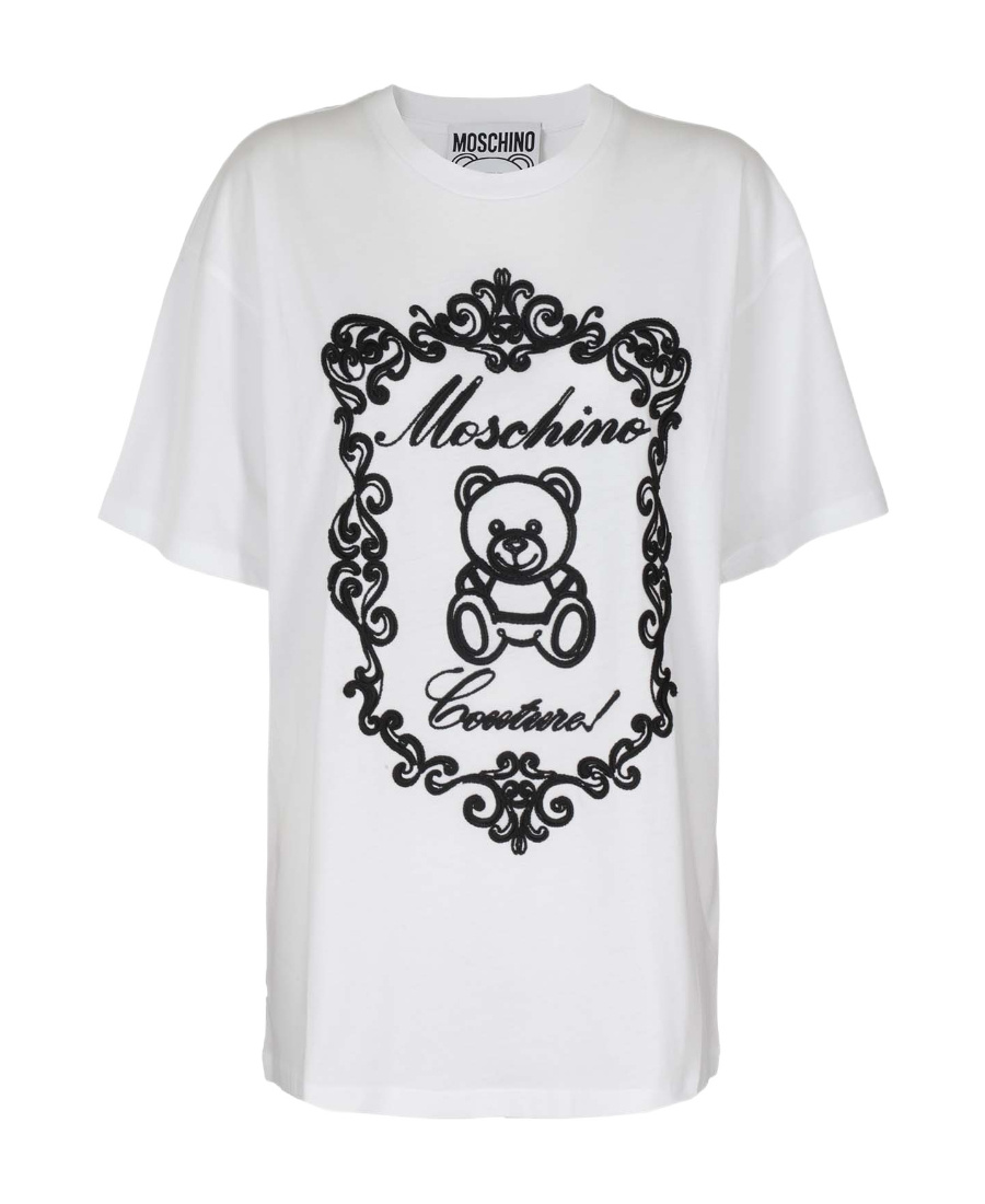 Moschino Flocked-teddy Logo T-shirt In White