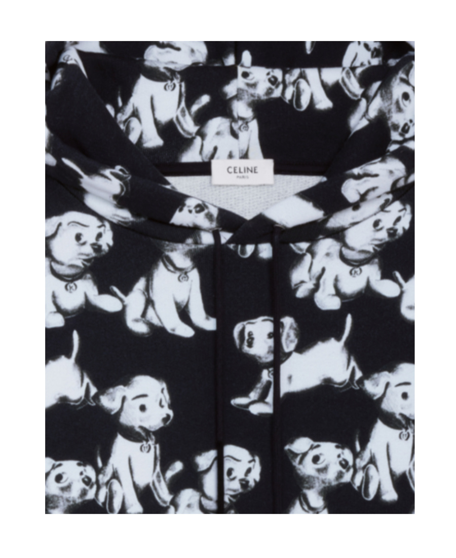 Celine Hooded Printed Dogs Sweatshirt Men In Black