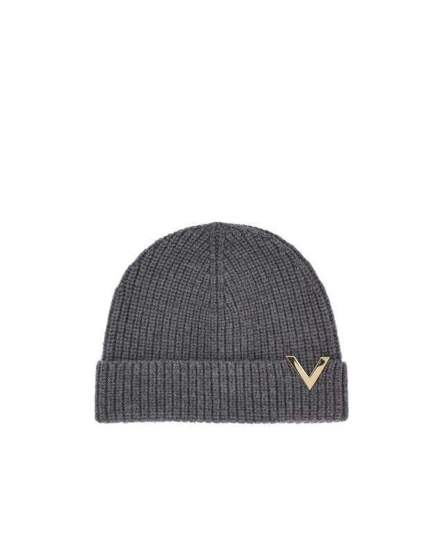 Valentino V-plaque Virgin-wool Beanie In Black