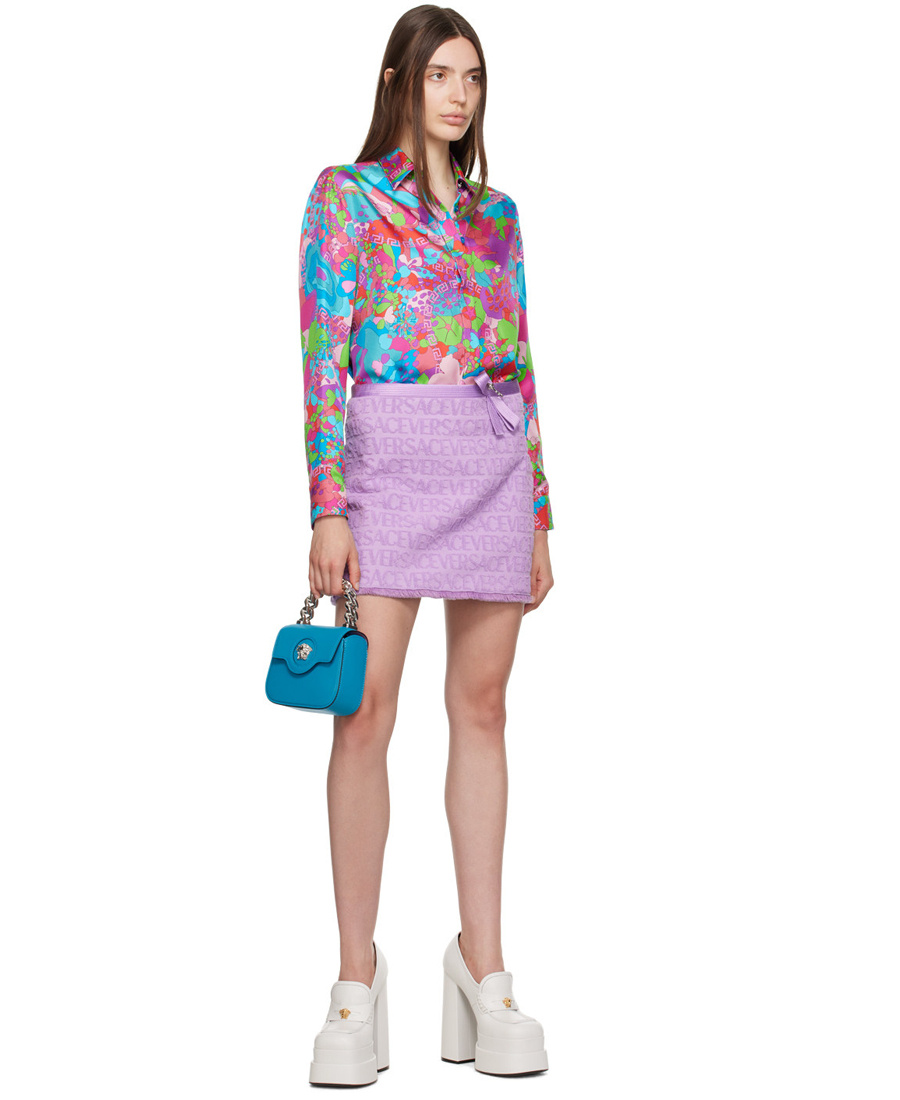 VERSACE X DUA LIPA LOGO-JACQUARD MINISKIRT