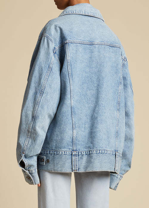 Shop Khaite Long-sleeved Denim Coat In Blue