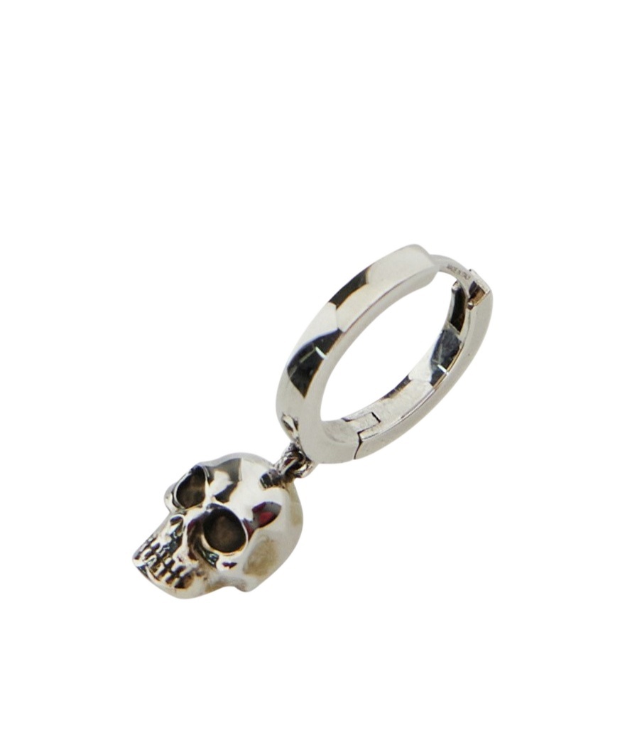 Alexander Mcqueen Silver-colored Hoop Earrings With Skull-shaped Pendant In Brass Man In Multicolor
