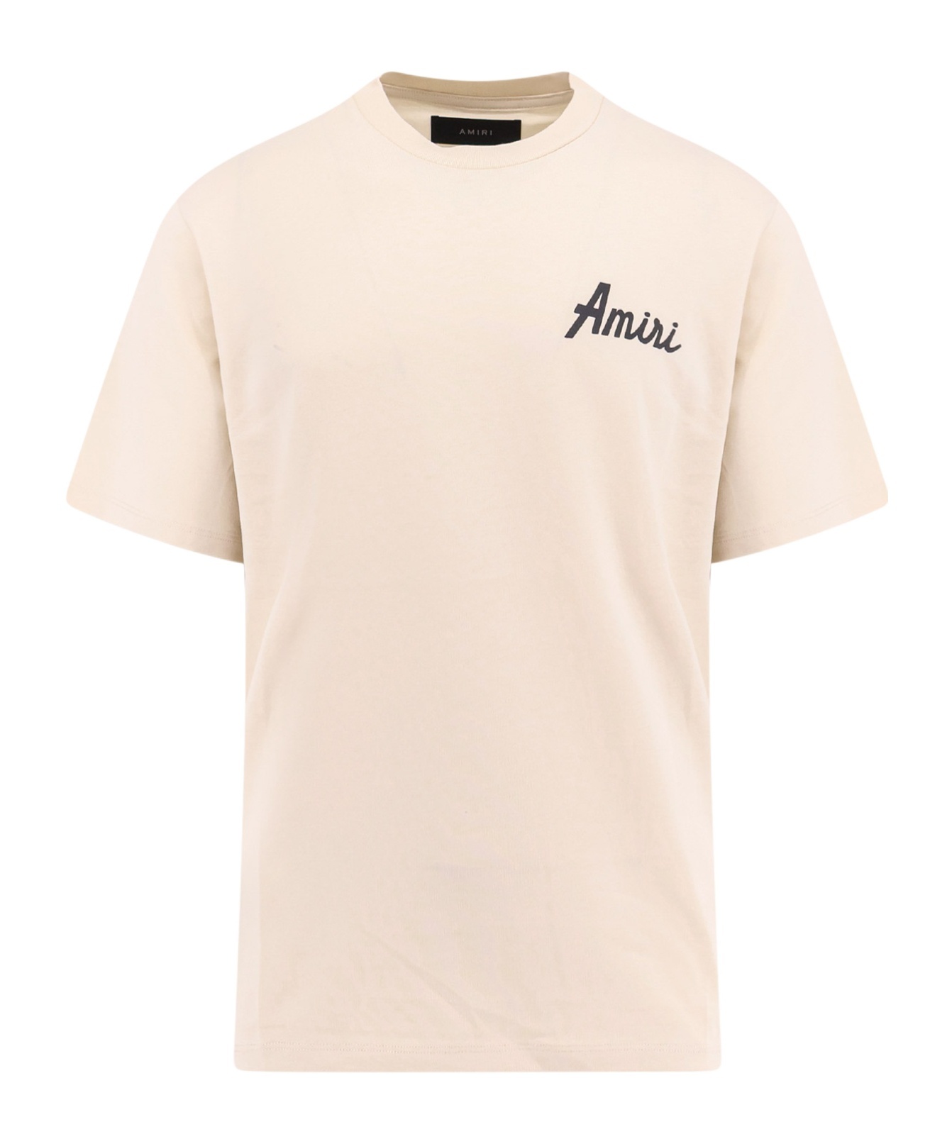 Amiri City Beige Crewneck T-shirt With Logo Detail On The Front And Maxi Logo Print On The Rear In Cotton In Neutral