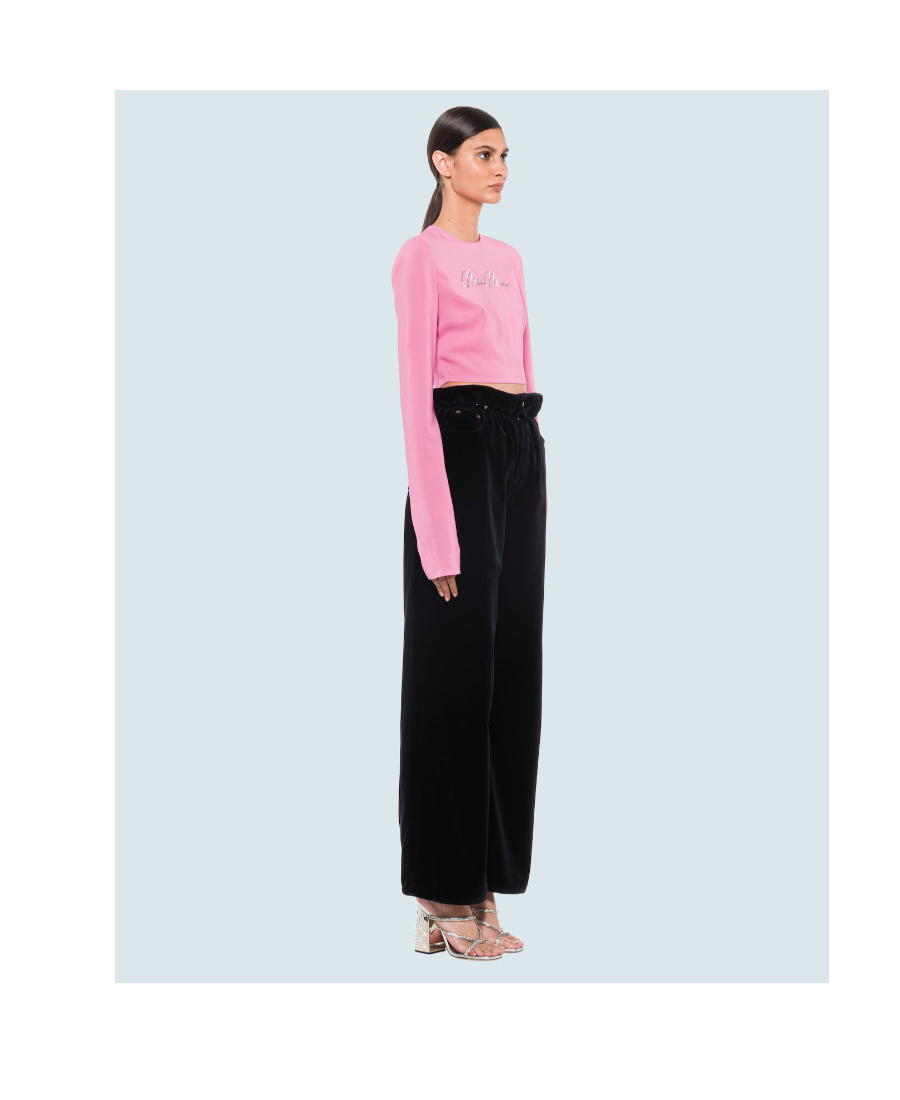 Miu Miu Sequinned-logo Georgette Cropped Top In Pink