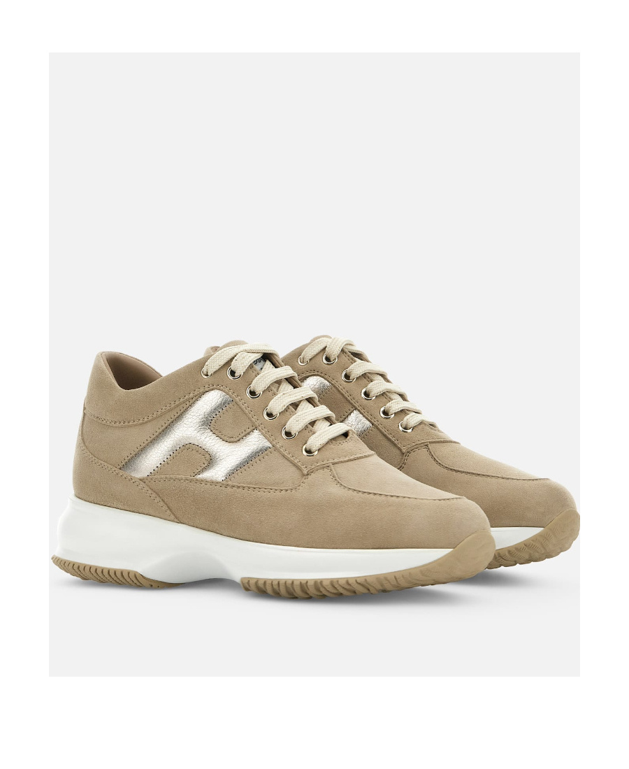 Hogan Metallic-detailing Suede Sneakers In Nude