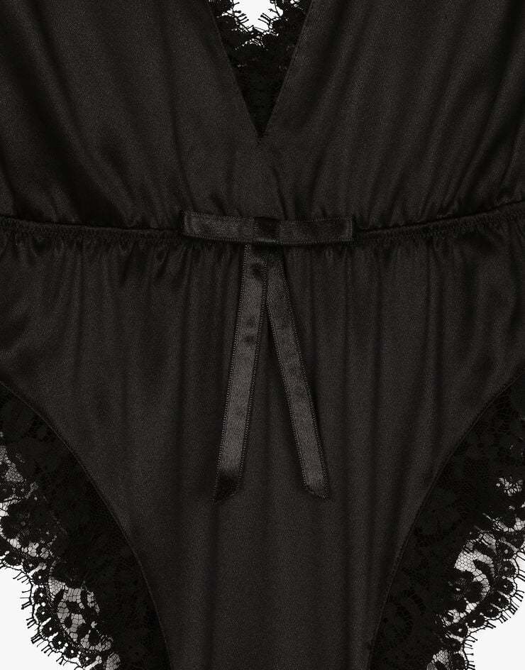 Dolce & Gabbana Lace-trimmed Silk-blend Satin Bodysuit In Black