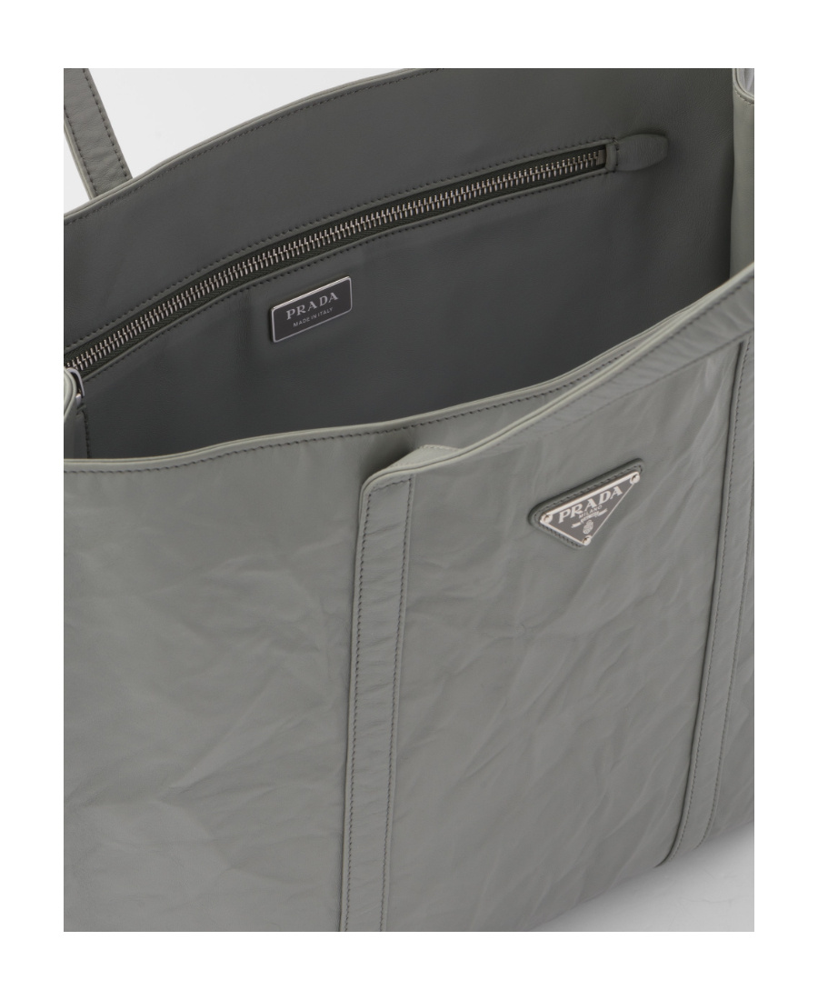 Prada Large Antique Nappa Leather Tote In Gray