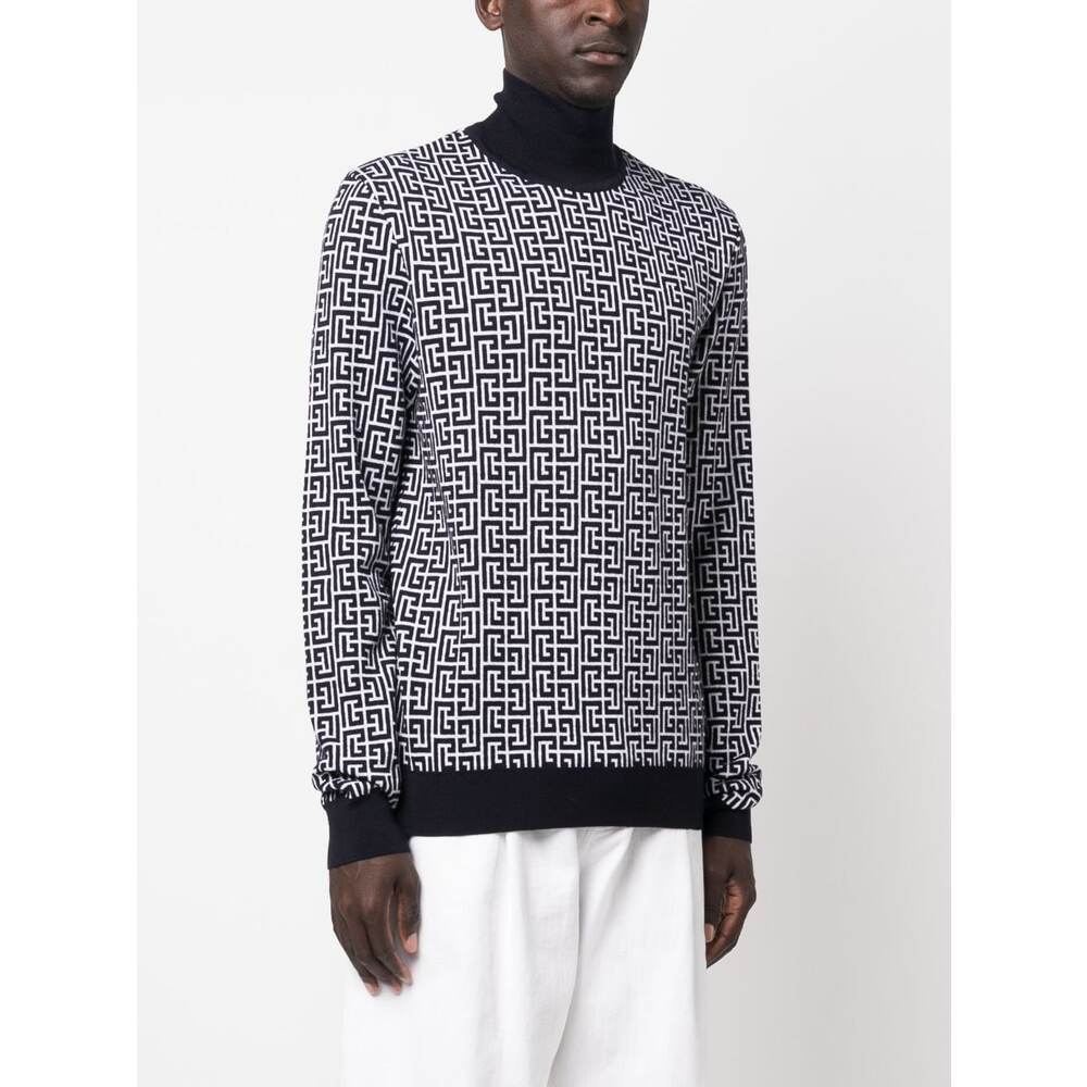Balmain Monogram-jacquard Wool Jumper In Black