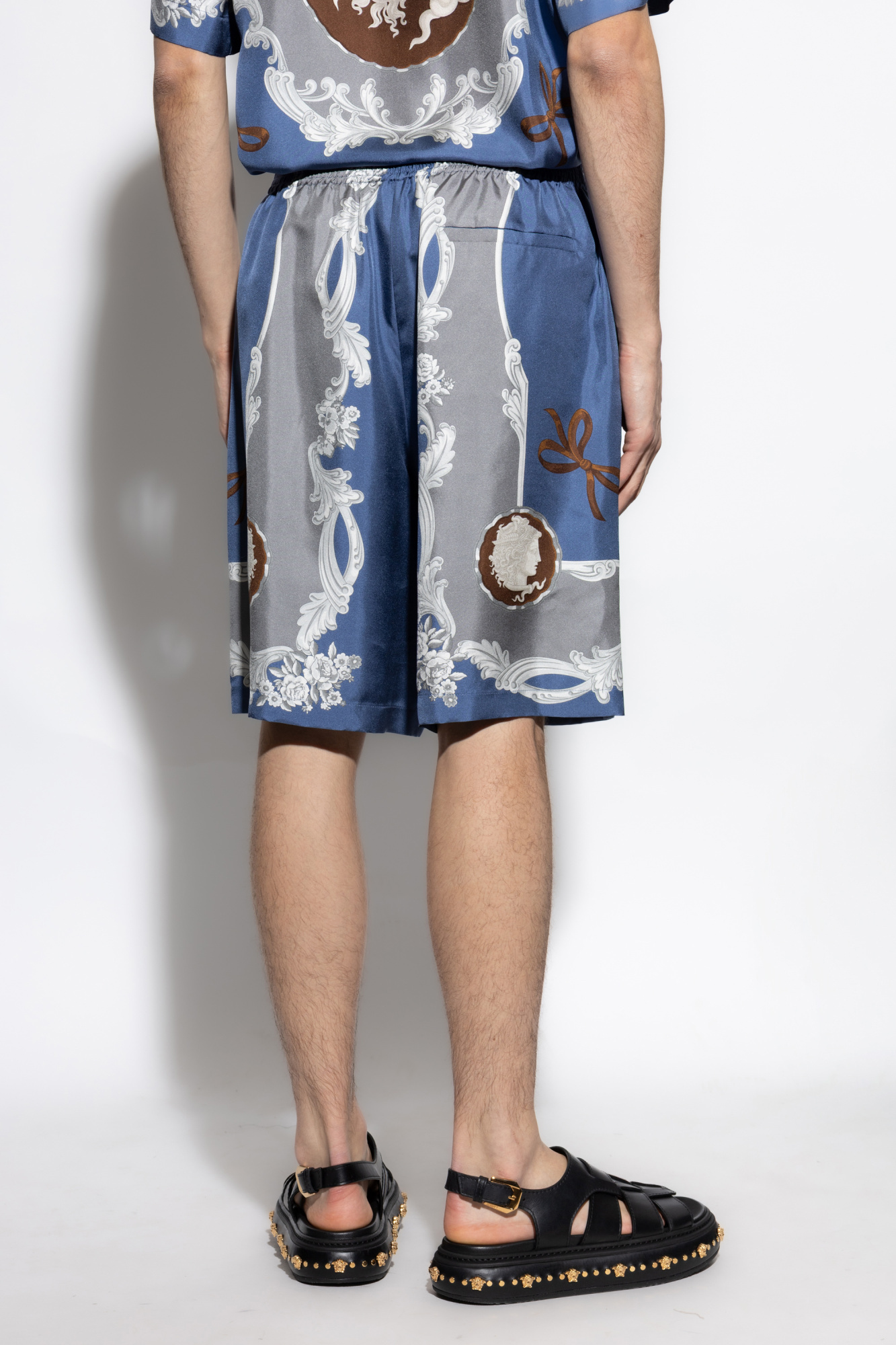 Versace Medusa Cameo Silk Bermuda Shorts In Gray