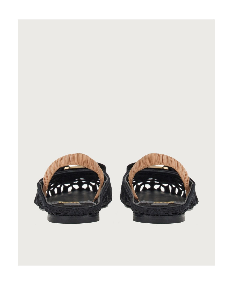 Ferragamo Varina Macramé Weave Slingback Flats In Black