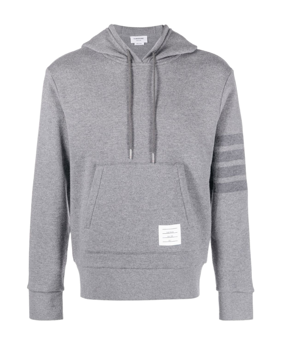 Thom Browne Stripe-detail Sleeve Hoodie In Gray