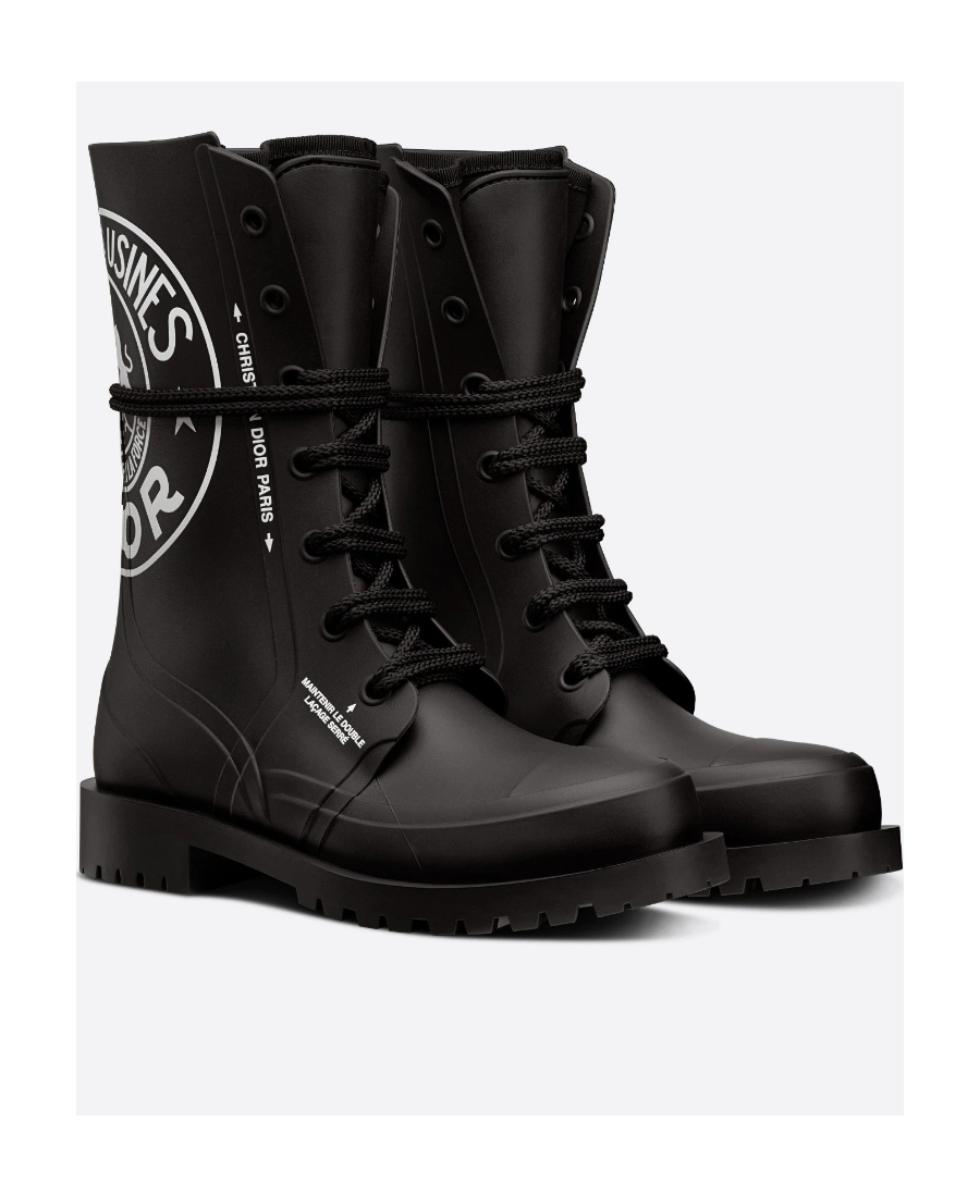 Dior Black Logo-printed Laced Short Boots In Black