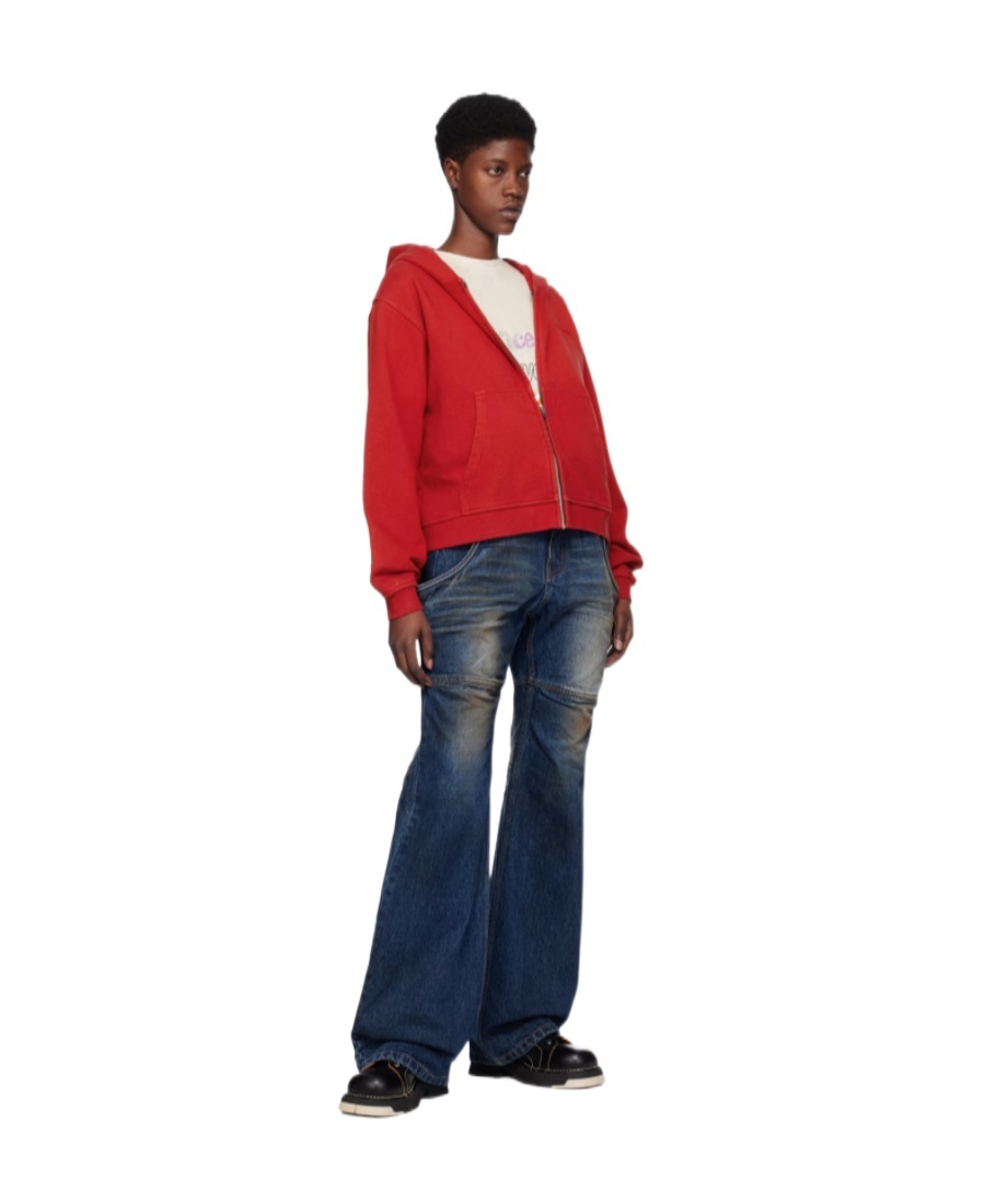 We11 Done Zipper Hooded Sweater In Red