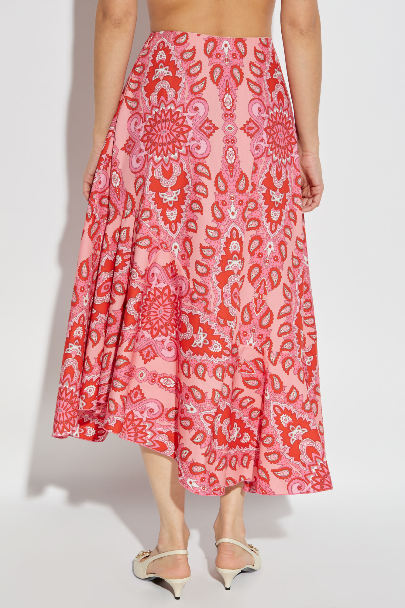 Etro Paisley Print Asymmetric Midi Skirt In Pink