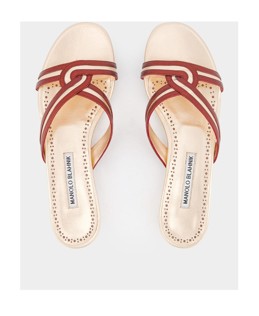 Manolo Blahnik Gasachan Leather Slides In Nude