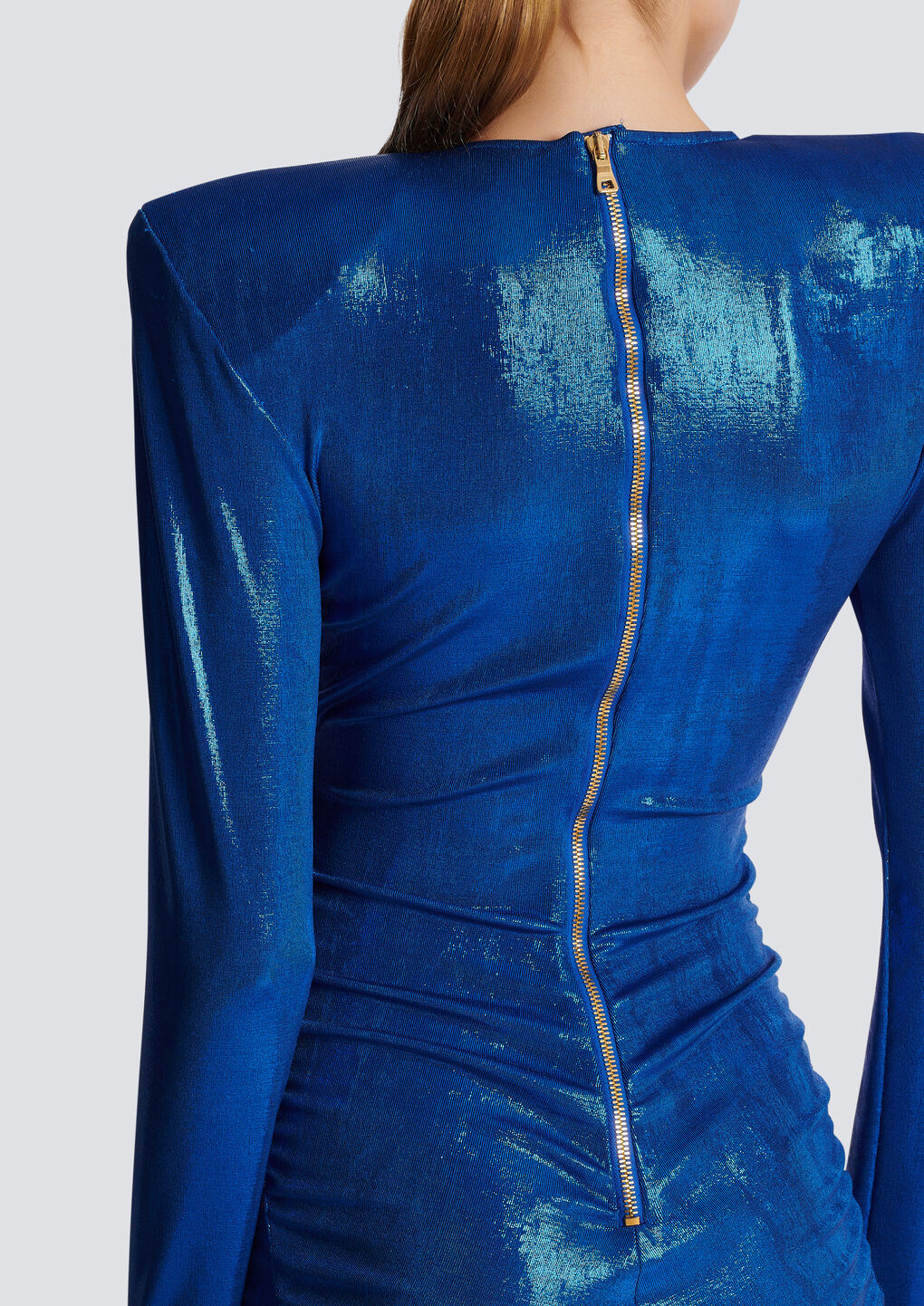 Balmain Glittered Ruched Dress In Blue