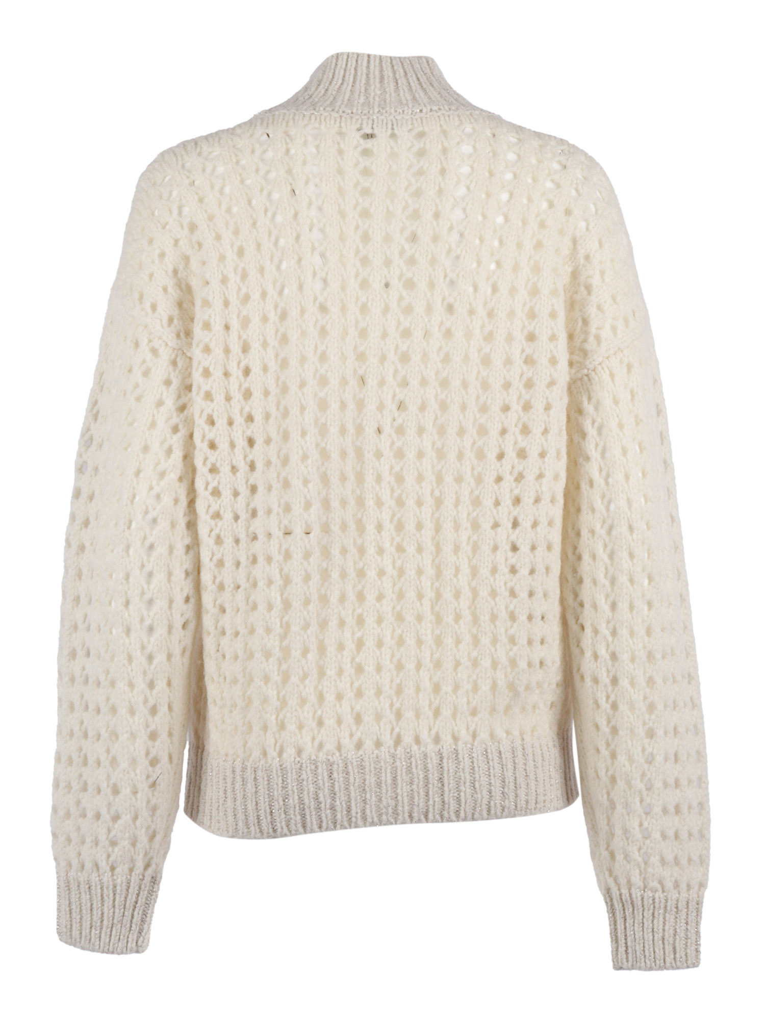 Peserico Textured Open-knit Sweater With Zip-up Front In Neutral