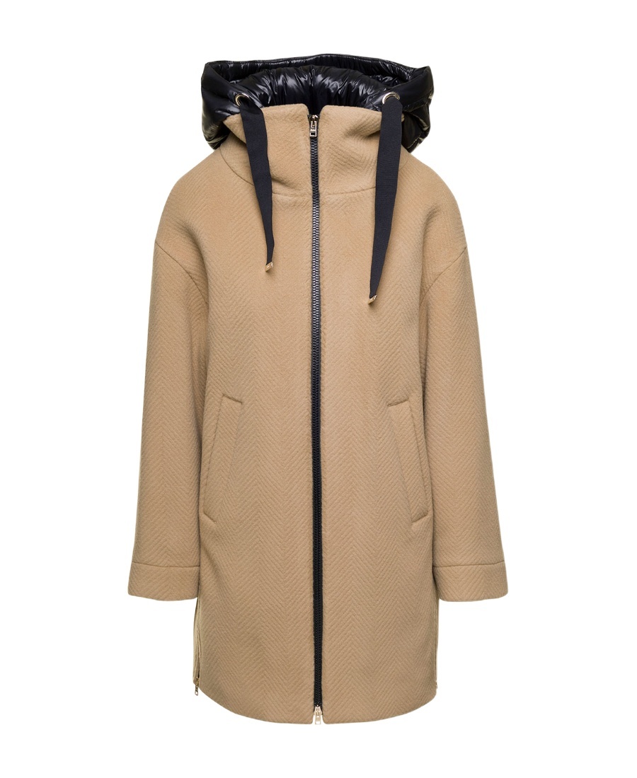 Herno Zip-up Hooded Coat In Nude