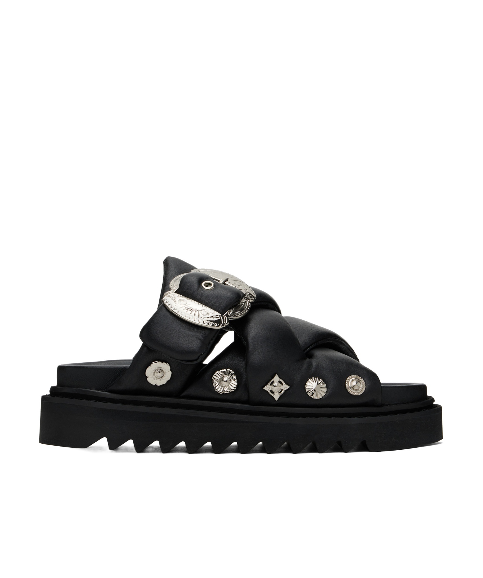 Toga Virilis Black Padded Leather Sandals In Black