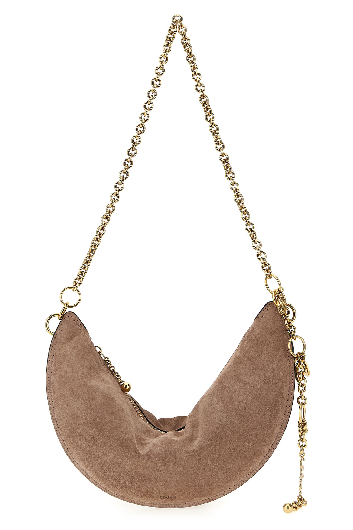 Chloé Half-moon Suede Finish Gold-tone Chain Shoulder Bag In Brown