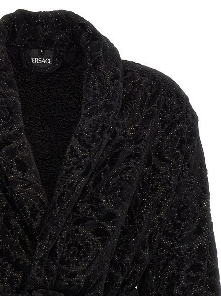 Versace Baroque-jacquard Cotton Blend Robe In Black
