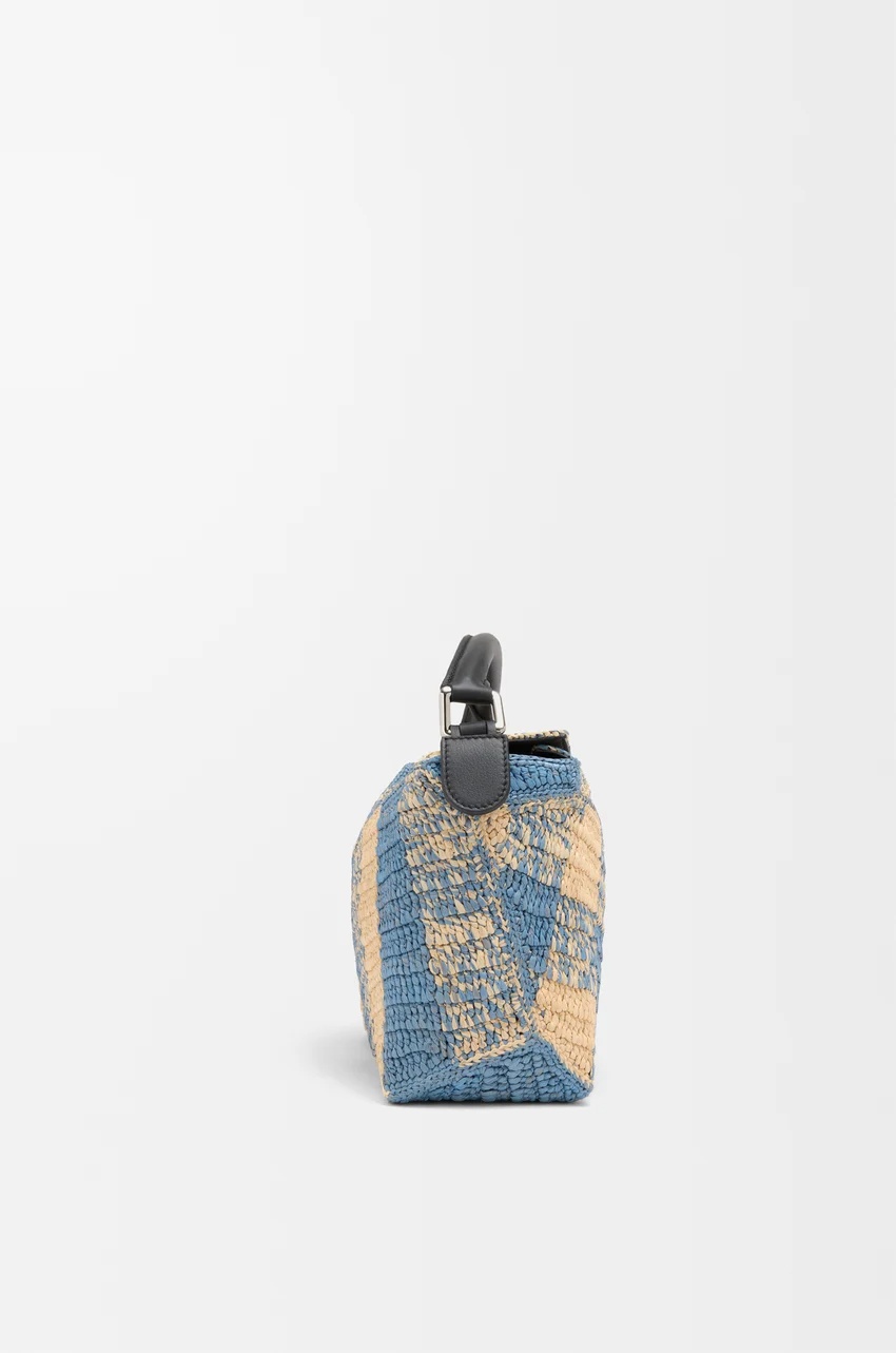 Loewe Small Puzzle Edge Bag In Raffia And Calfskin