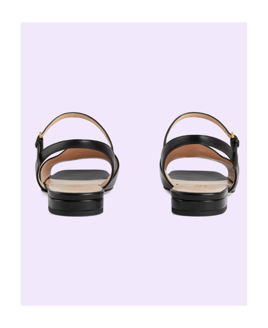 Gucci Interlocking G-logo Leather Sandals In Black