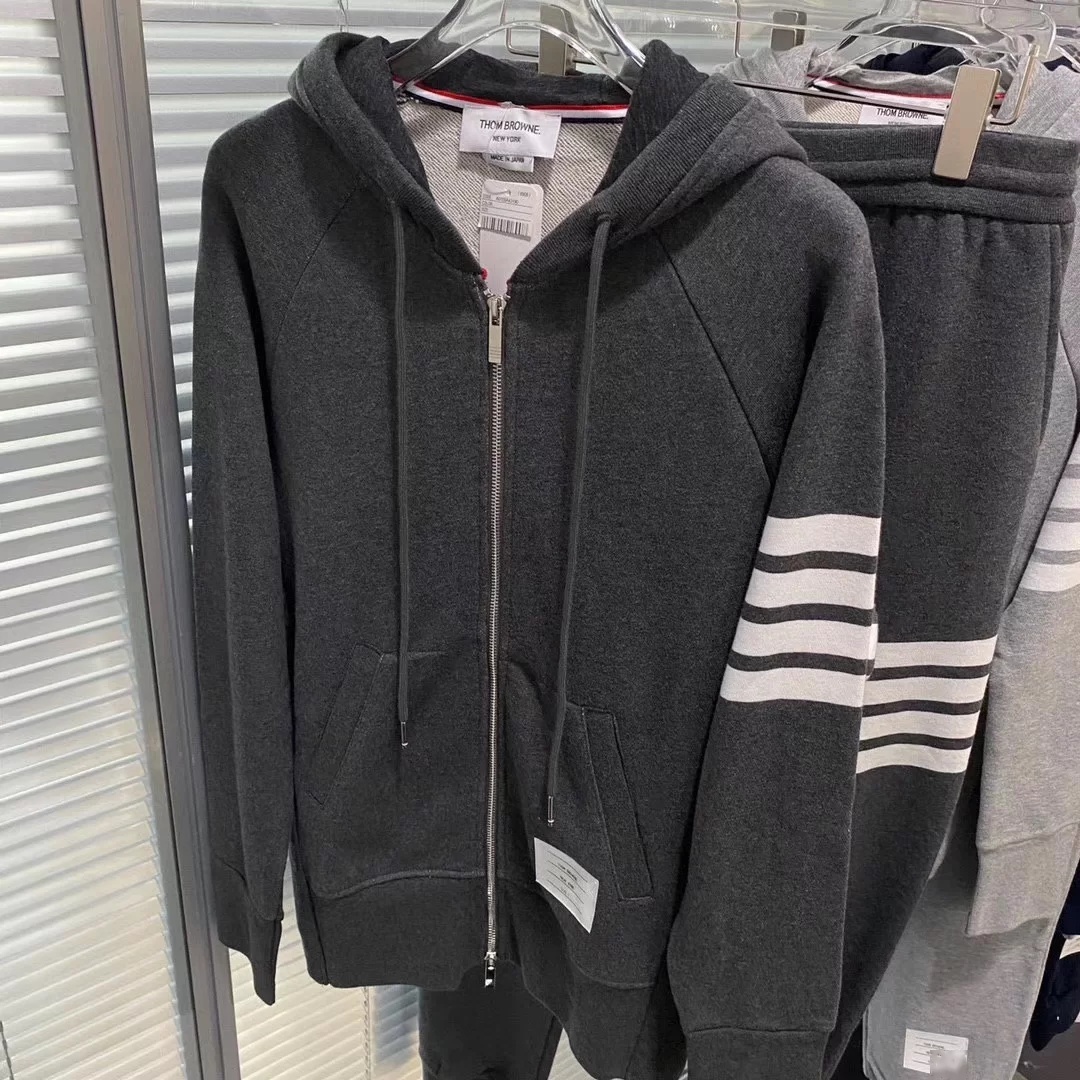 Shop Thom Browne Engineered 4-bar Zip-up Jersey Hoodie In Gray