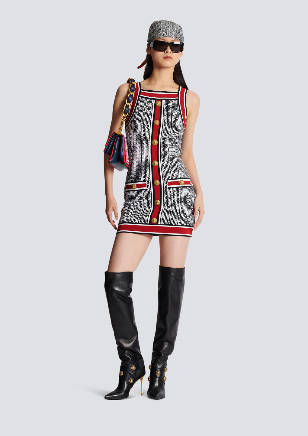 Shop Balmain Short Monogrammed Knit Dress In Black