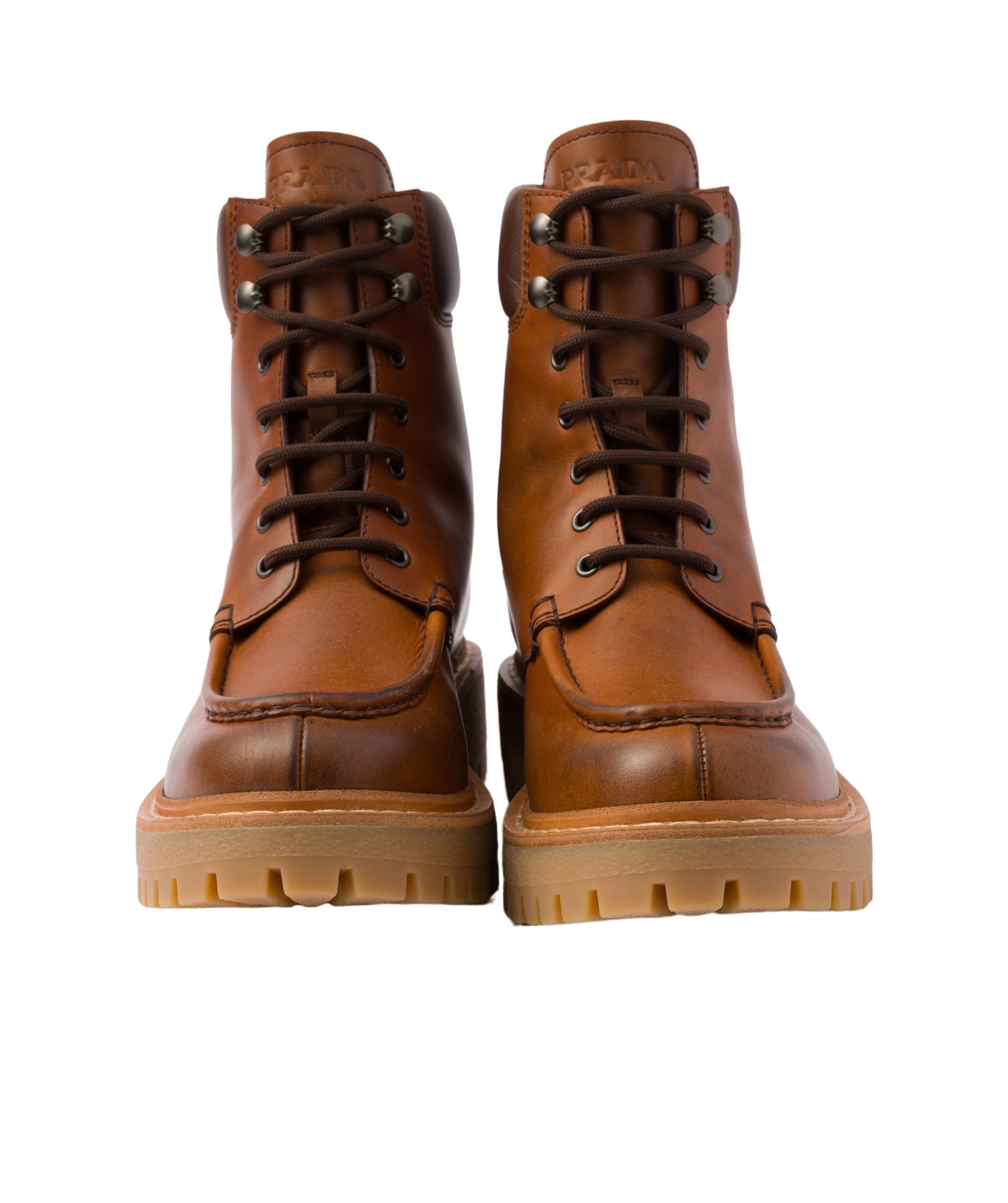 Shop Prada Leather Lace-up Boots In Brown