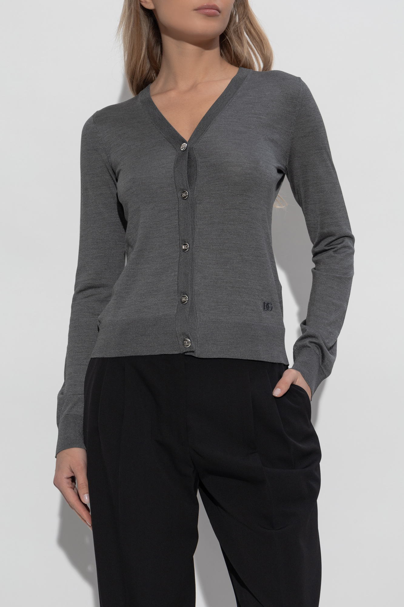 Dolce & Gabbana Gray Wool Button Down Cardigan Sweater In Black