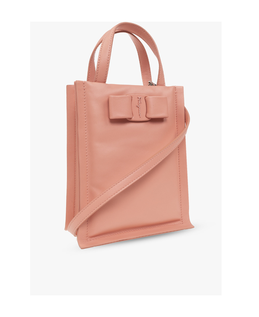 Shop Ferragamo Button Bowknot Shoulder Bag In Nude