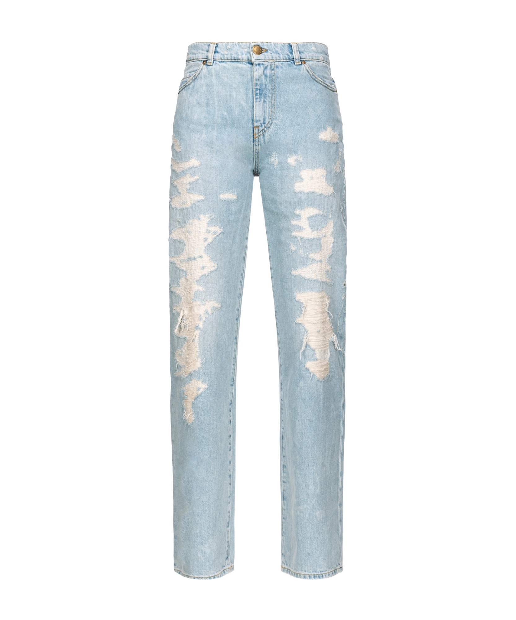 Pinko Distressed Straight-leg Jeans In Gray