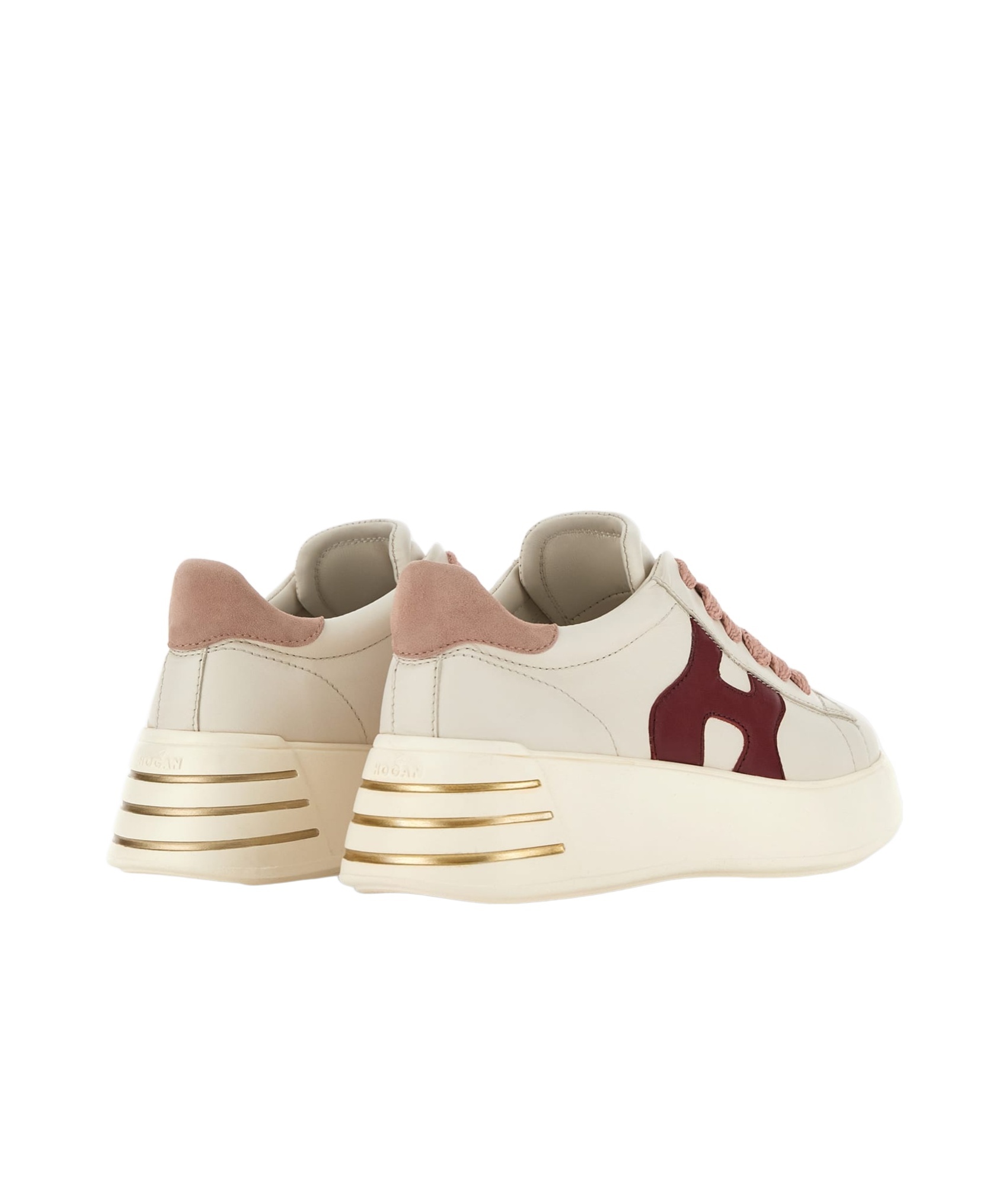 Hogan Rebel Calf Leather Sneakers With Pink Heel In White