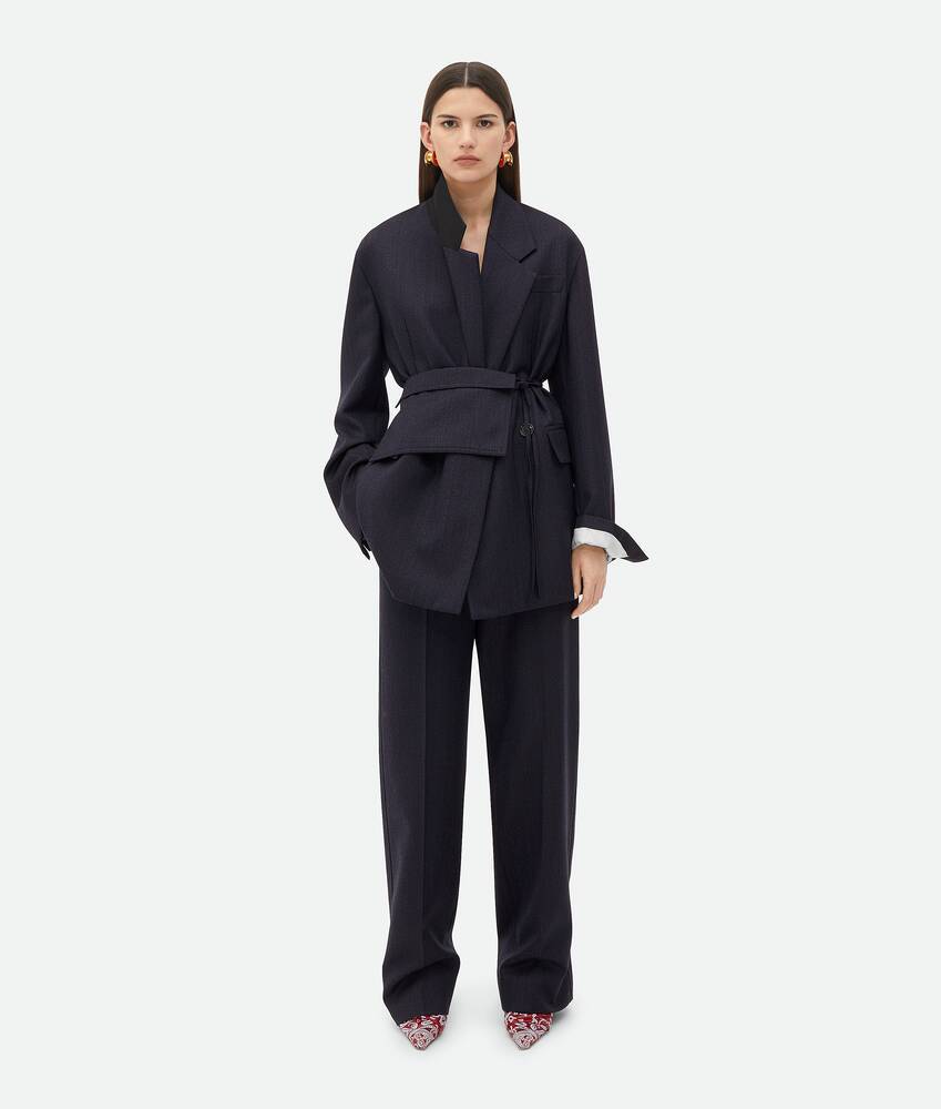 Shop Bottega Veneta Striped Wool Suit Coat In Black