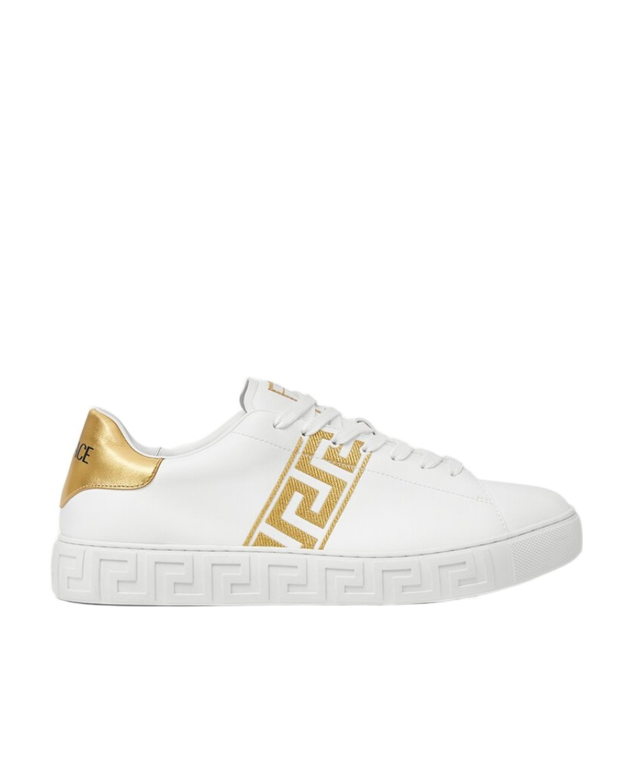Versace White Leather Greca Sneakers In White
