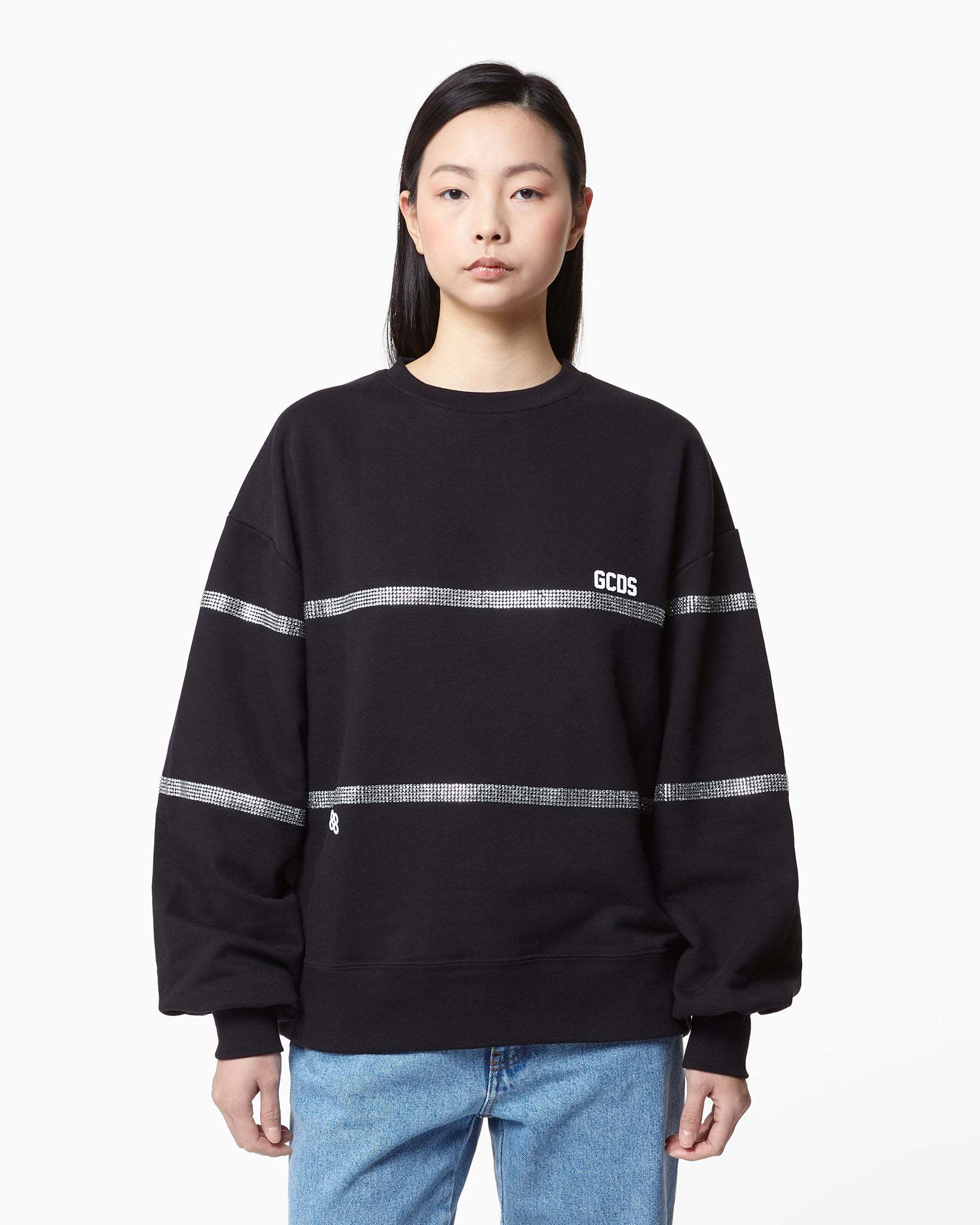 Gcds Cotton Sweatshirt With Frontal Logo Patch In Black