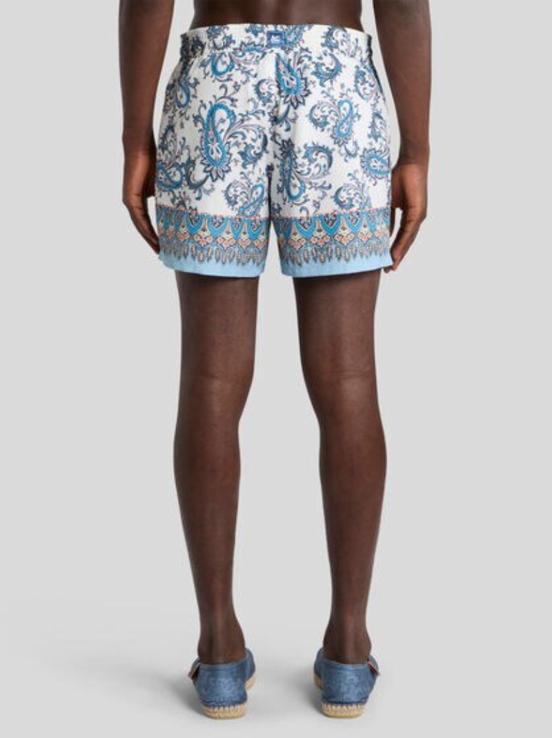 Etro Swim Shorts With Placed Leafy Paisley Print In Blue