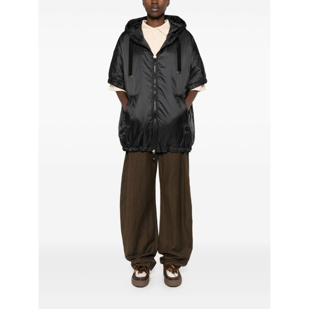 Max Mara Padded Cape With Hood In Water-repellent Canvas In Black