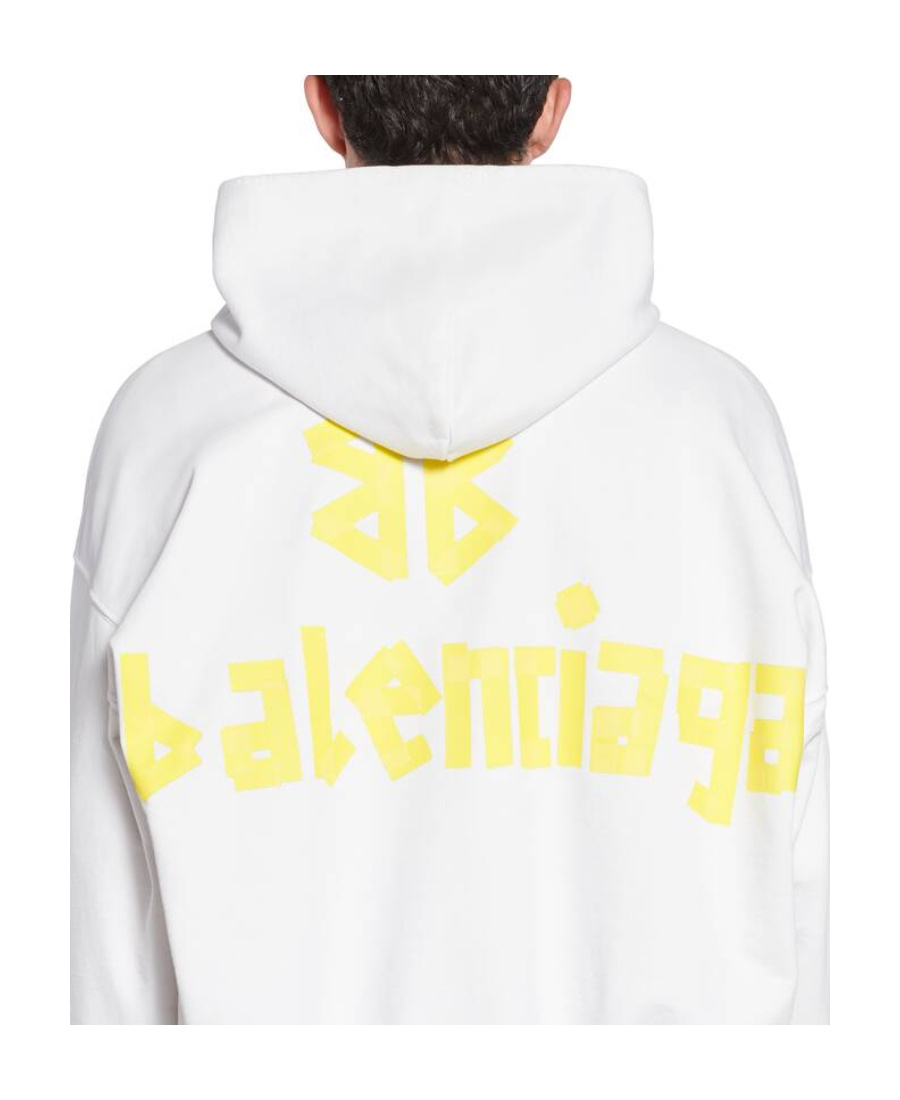 Balenciaga Men's Tape Type Cotton Hoodie In White