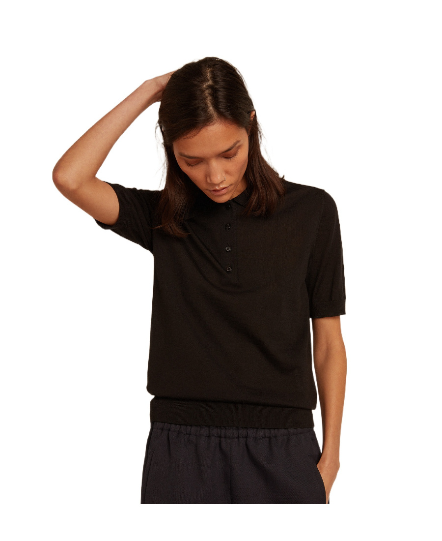 Shop Golden Goose Womens Polo Shirt In Black Merino Wool