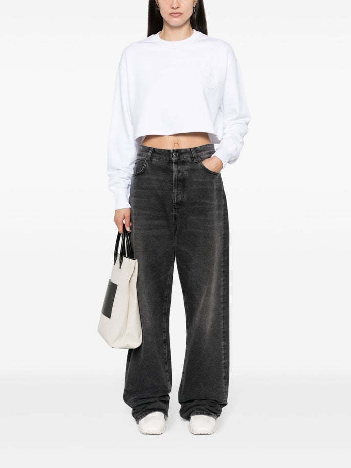 Stella Mccartney S-wave Crewneck Cropped Sweatshirt In White