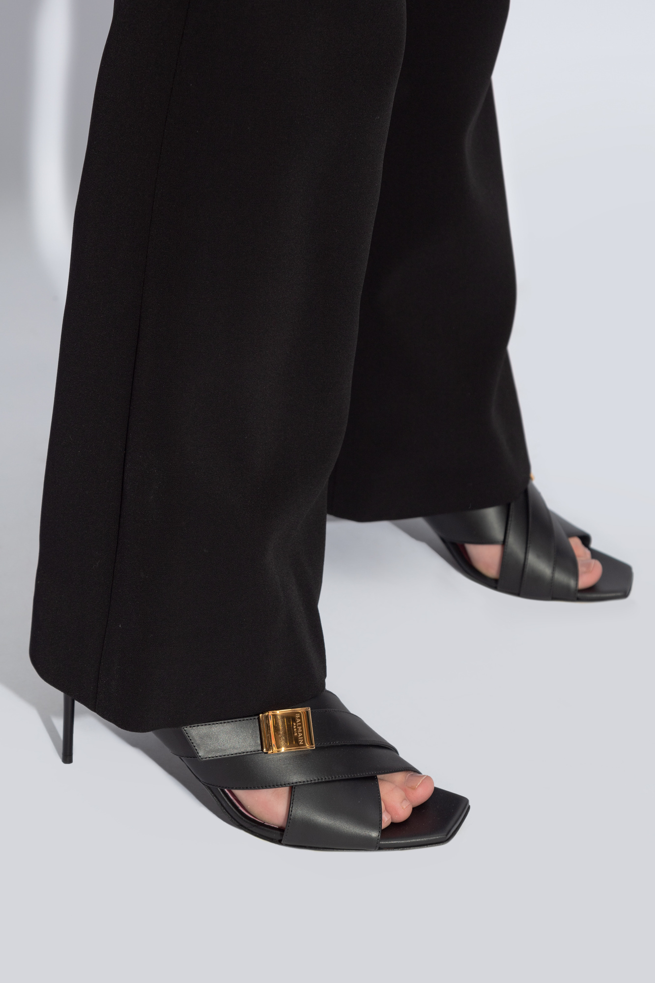 Balmain Crossover 75mm Leather Mules In Black