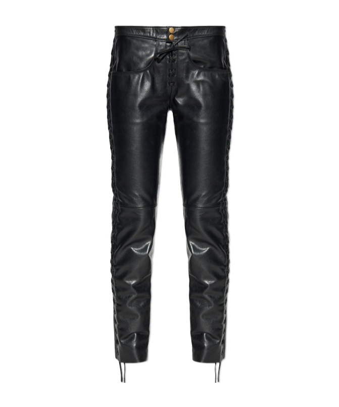 Isabel Marant Lace-up Leather Straight Trousers In Black
