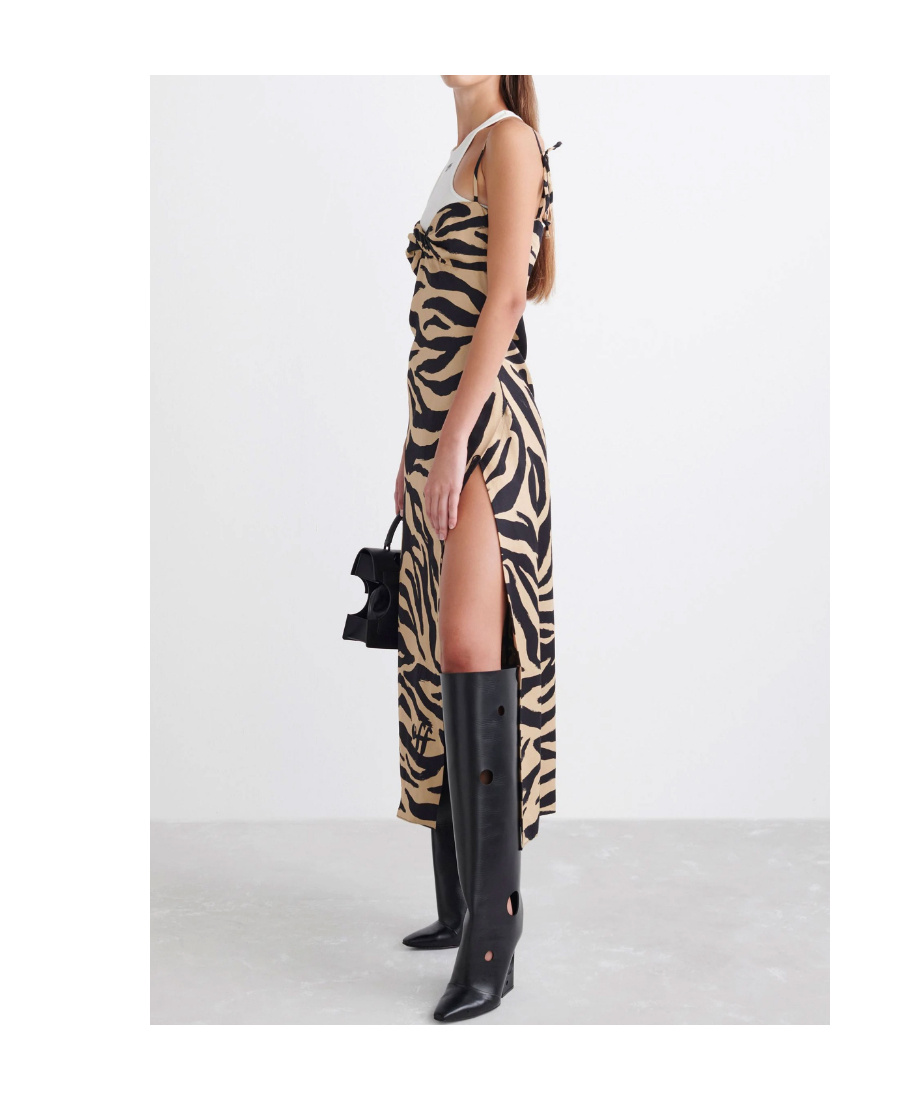 Off-white Zebra Print Side-slit Dress In Black