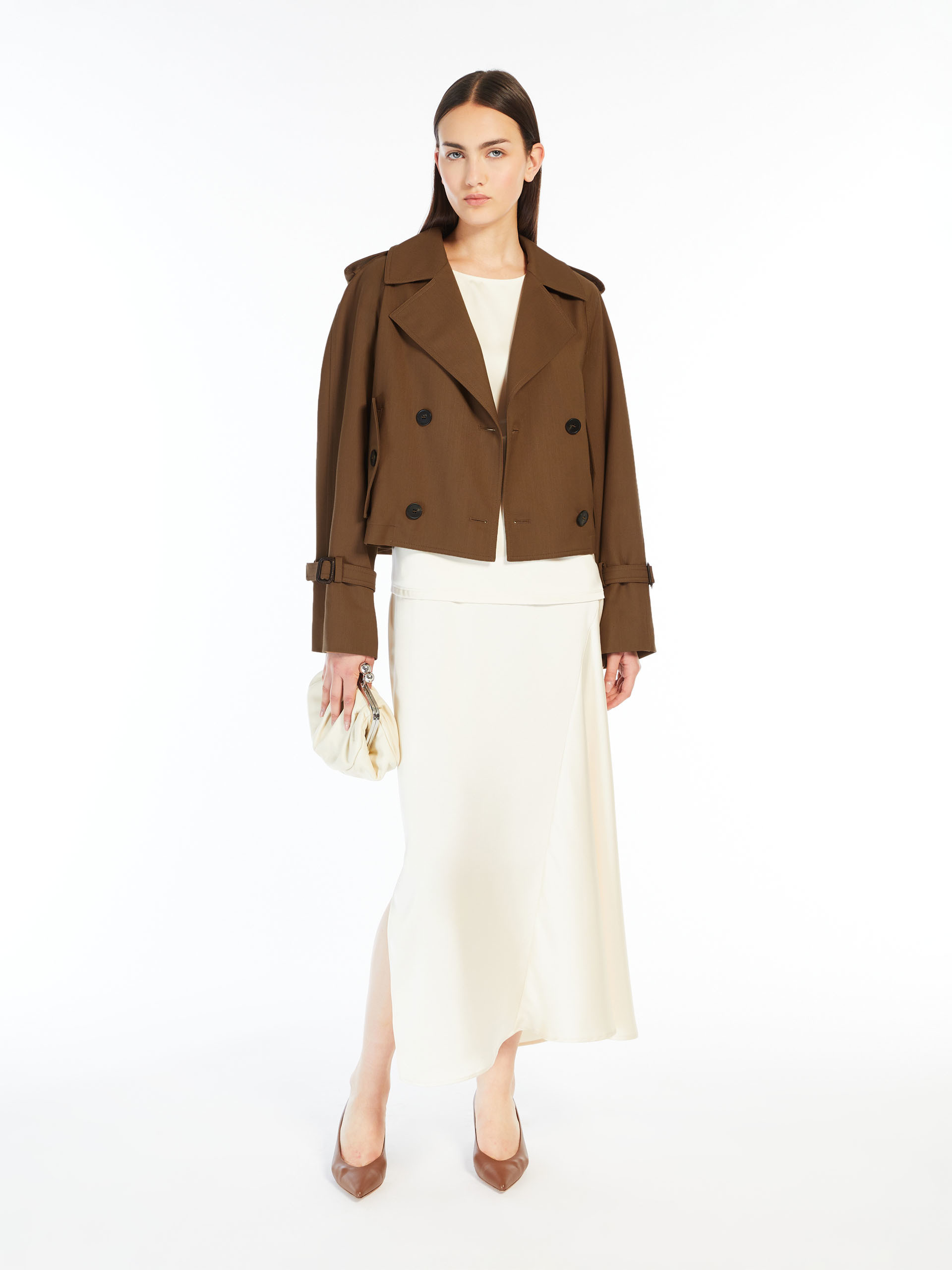 Weekend Max Mara Gabardine Short Wool Jacket In Brown