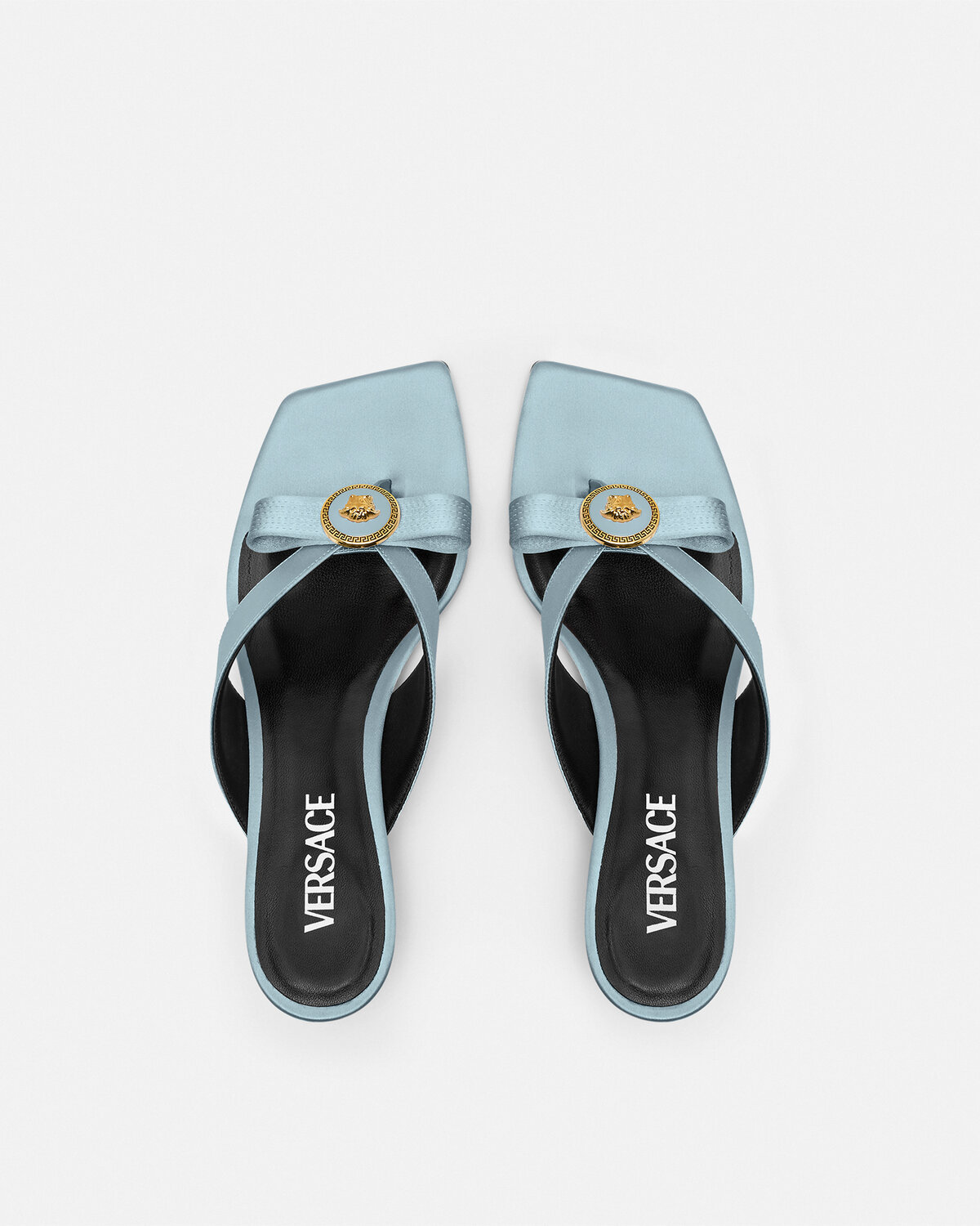 Versace La Medusa Satin Sandals In Blue