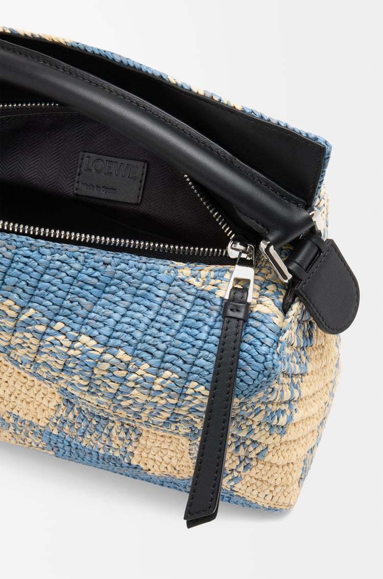 Loewe Small Puzzle Edge Bag In Raffia And Calfskin